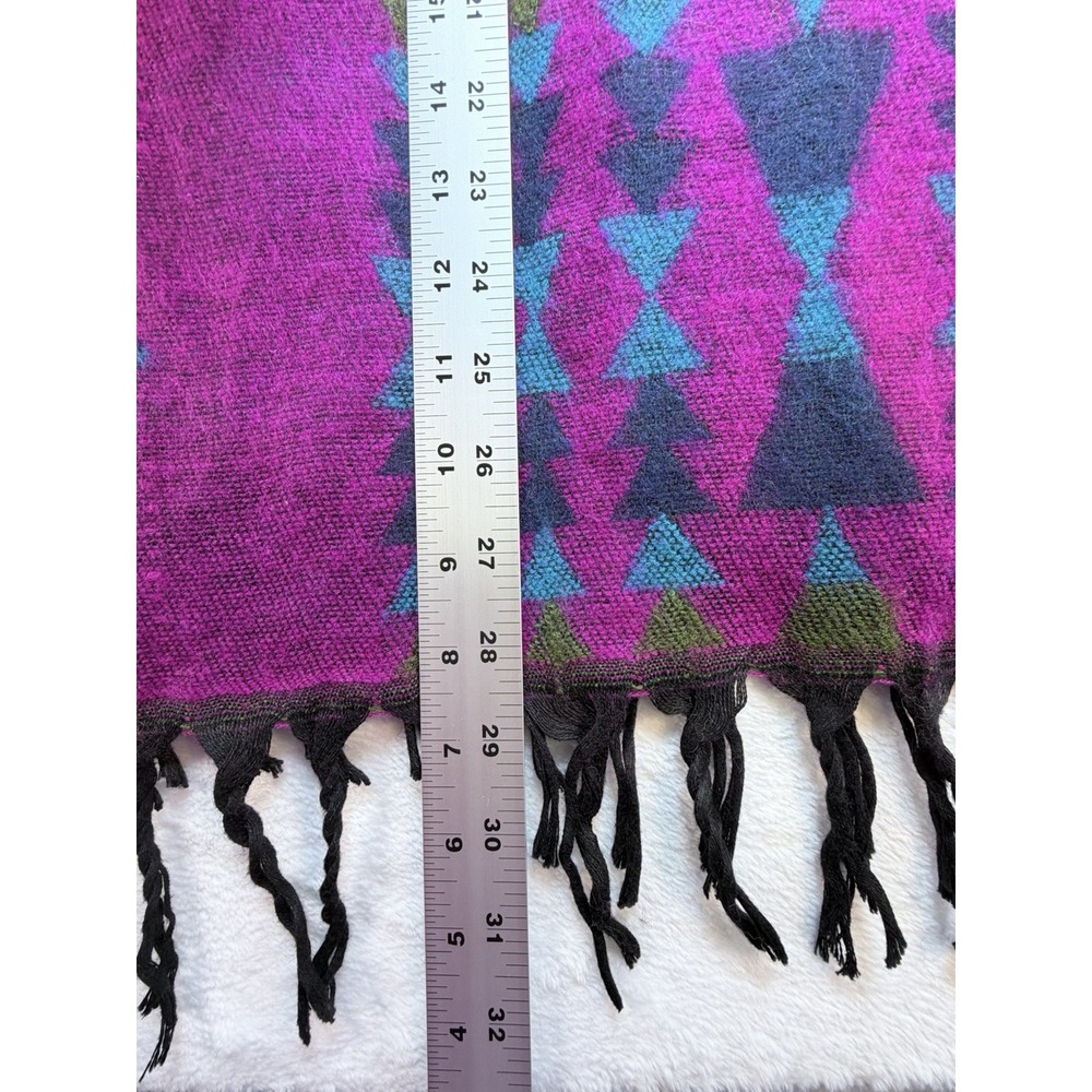 Vtg Magic Touch Southwestern 100% Pure Wool Hooded Pullover Fringe India Sz M - Picture 9 of 10